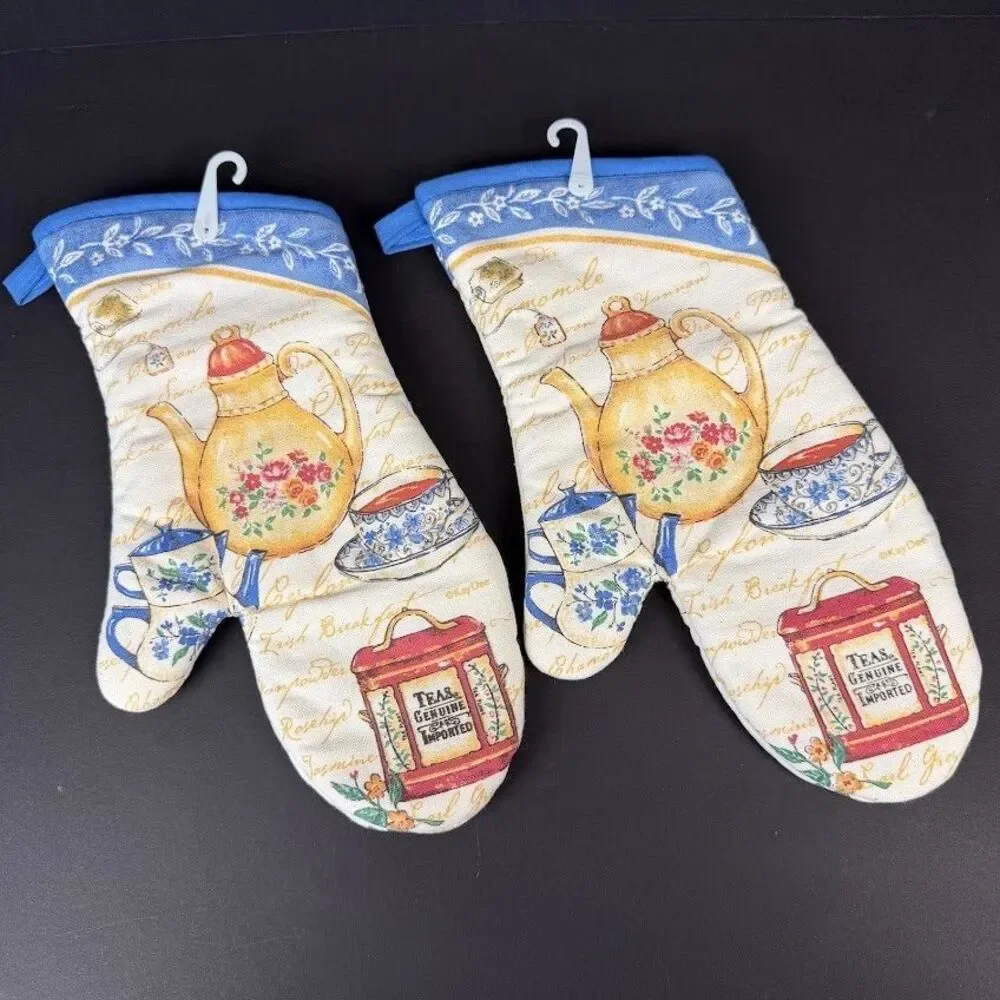 Set of 2 Kay Dee Tea Themed Oven Mitts-NEW